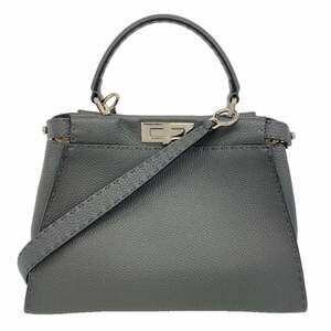 Fendi Peekaboo Leather Handbag, Dark Gray, 2-Way Bag for Women